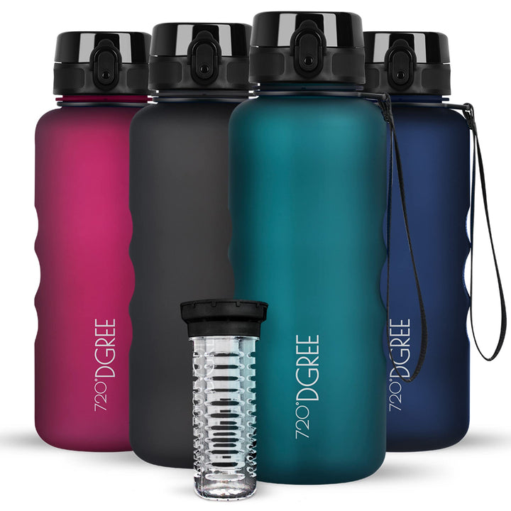 720°DGREE Trinkflasche “uberBottle“ 350ml, 500ml, 650ml, 1l softTouch +Früchtebehälter - Auslaufsich