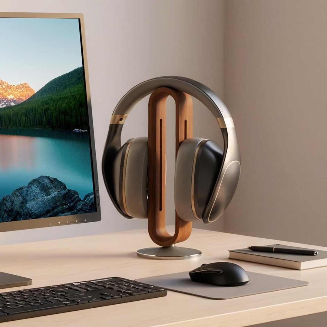 Kopfhörerständer aus Holz für Schreibtisch, U-förmiges Bogendesign, Aluminiumlegierung, Gaming-Heads
