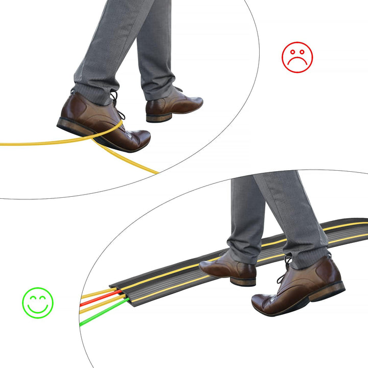 CPROSP Boden Kabelbrücke Schwarz und Gelb, 200 cm x 8,3 cm, 3 Kanäle, Boden Kabelabdeckung aus Gummi