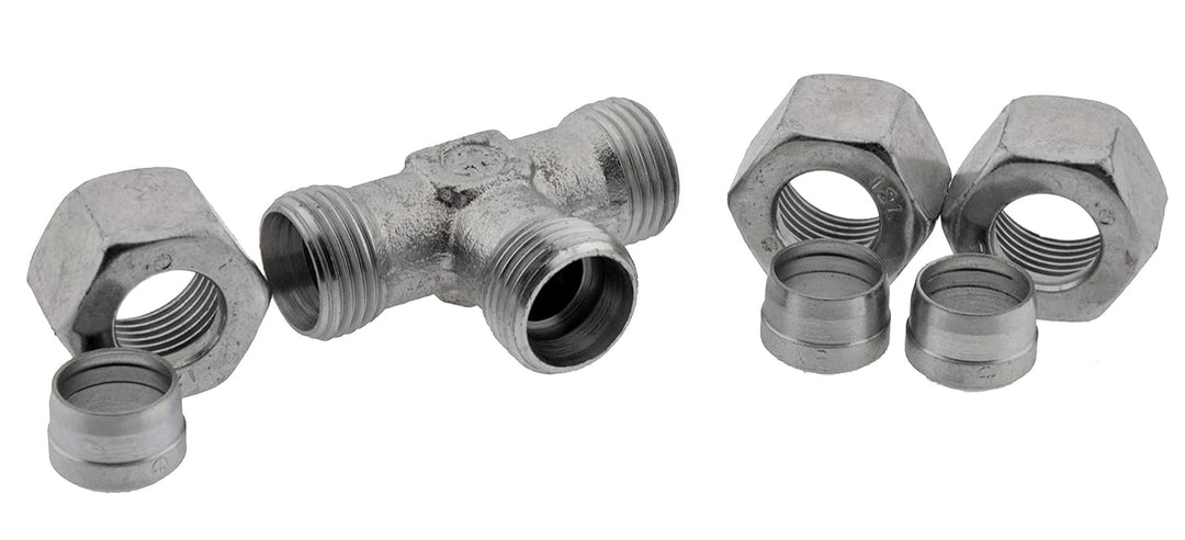 T - Schneidringverschraubung 22 L - 15 L - 22 L, Stahl verzinktes T Stück leichte Baureihe