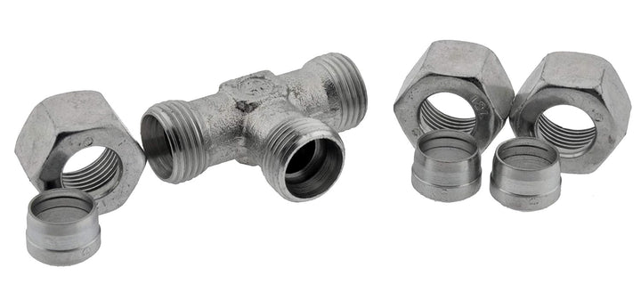 T - Schneidringverschraubung 22 L - 15 L - 22 L, Stahl verzinktes T Stück leichte Baureihe