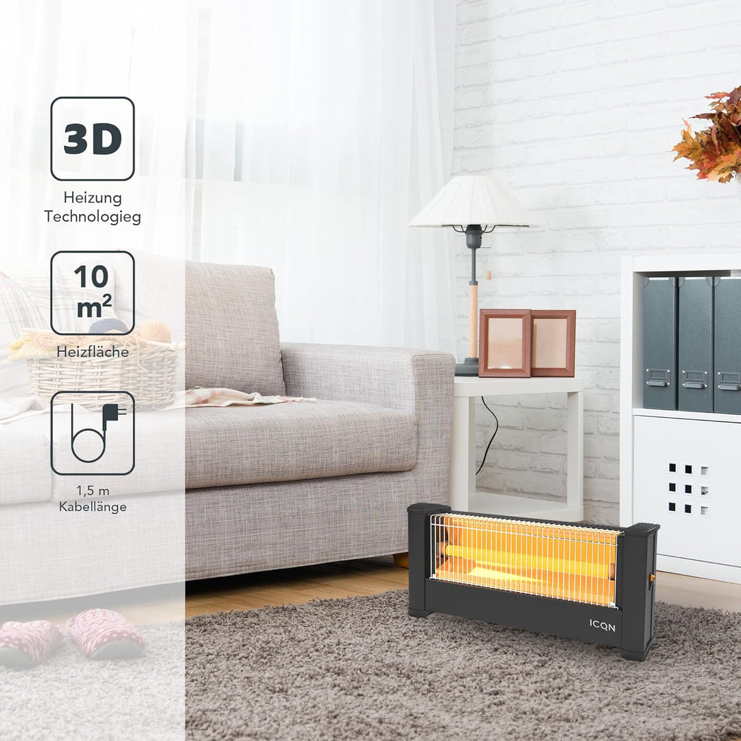 ICQN Infrarot Standheizstrahler, Für Räume bis 9m², 900 W, IP20, Elektroheizung, 135 Zentimeter Kabe