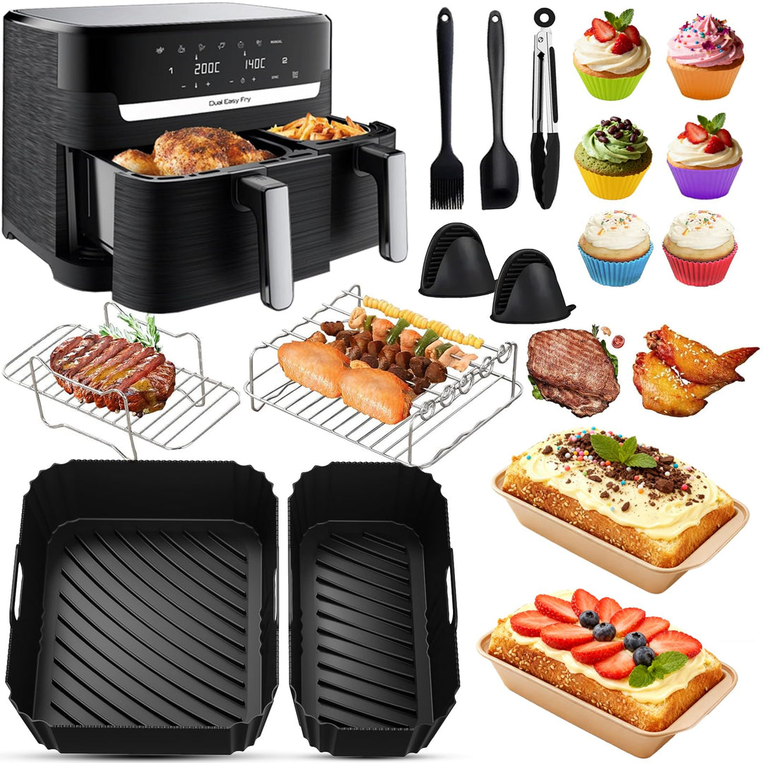 Heissluftfritteuse Zubehör für Tefal EY9018 Dual Easy Fry 8,3L (5,2/3,1L) Einschliesslich Silikon Ai