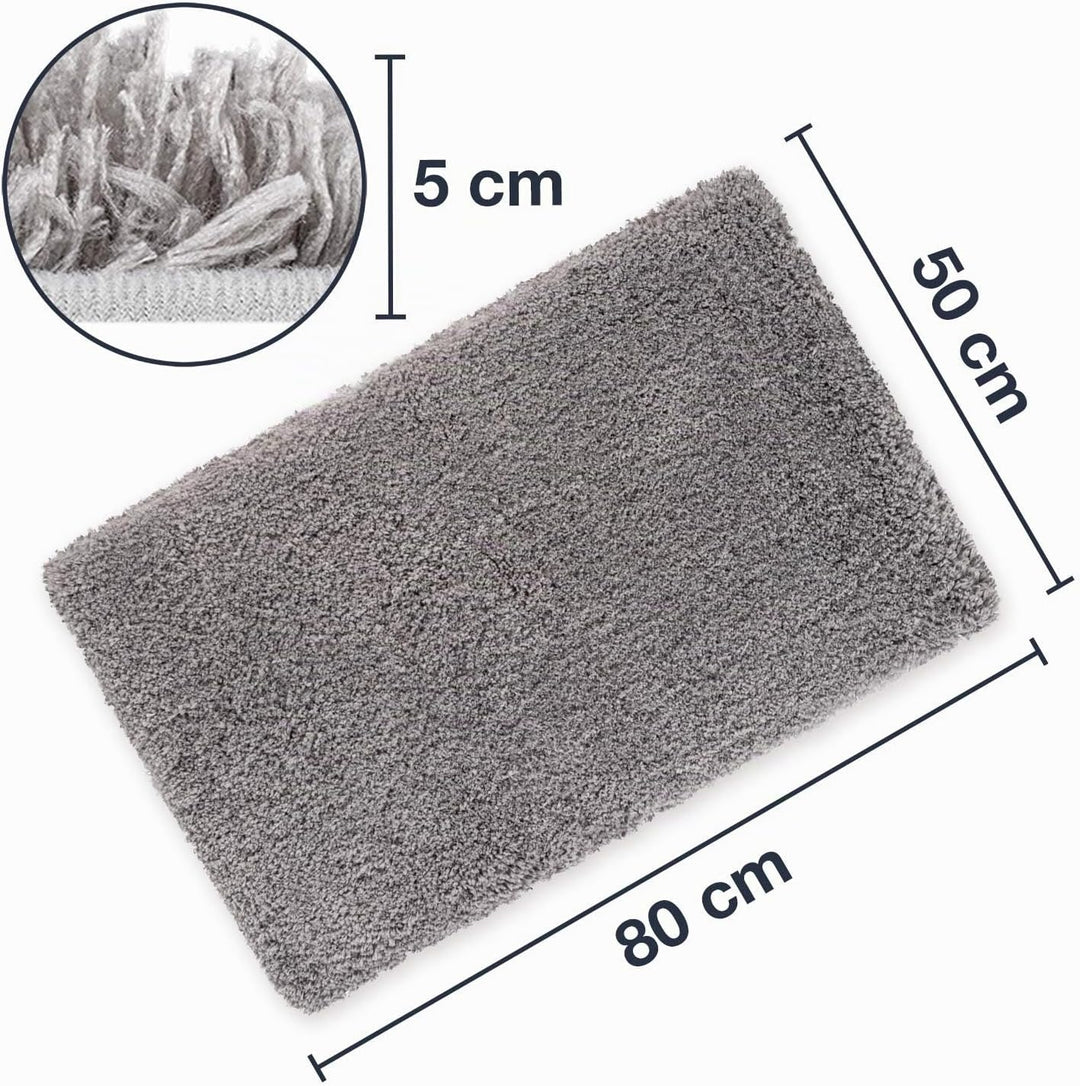 WohnDirect Premium Hochflor Badezimmerteppich Grau • Rutschfester & Extra Flauschiger Badvorleger •