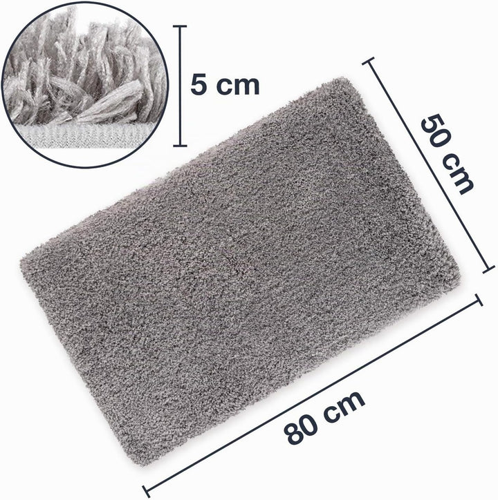 WohnDirect Premium Hochflor Badezimmerteppich Grau • Rutschfester & Extra Flauschiger Badvorleger •