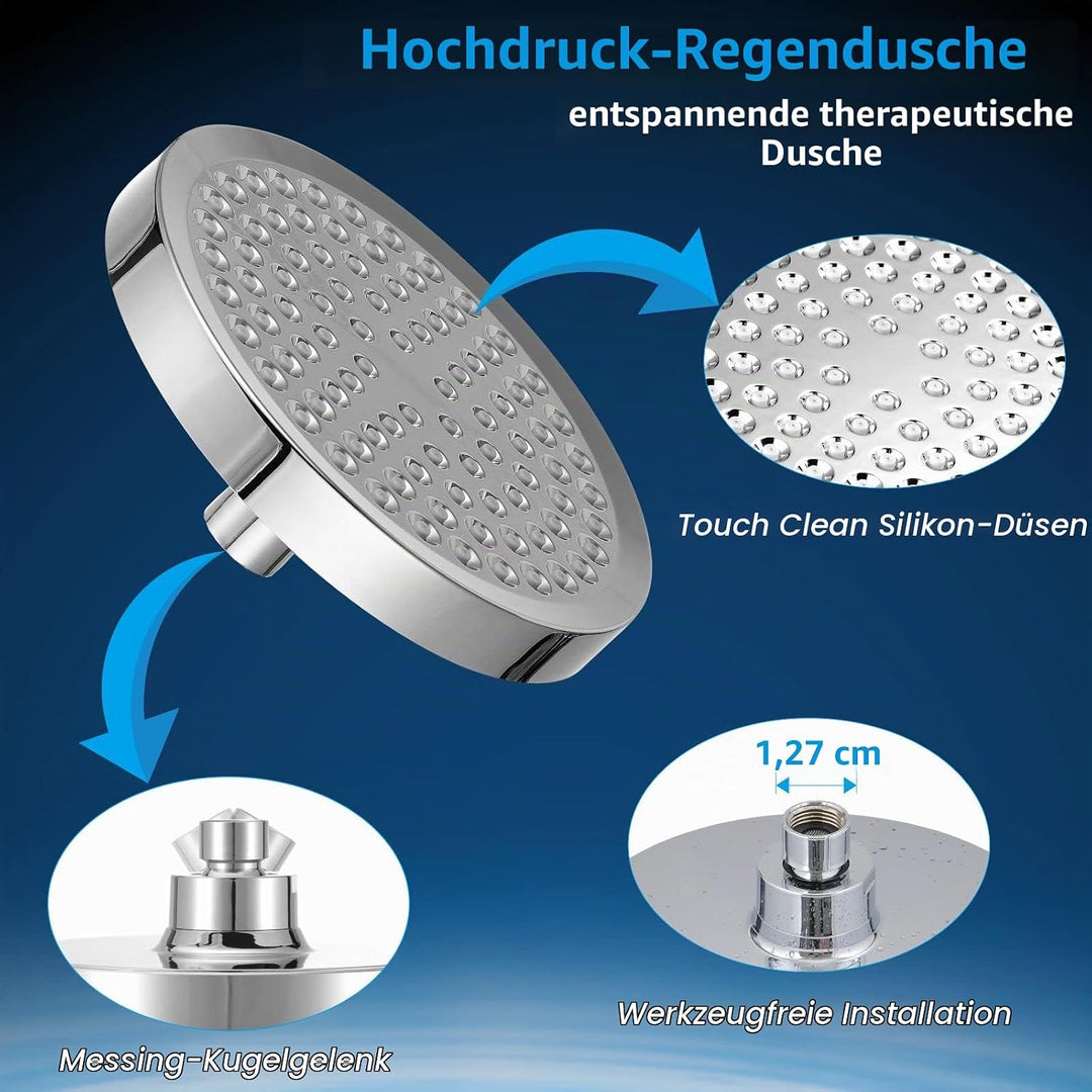Voolan Hochdruck Regendusche, 15cm Fester Regenduschkopf, Luxuriöser Brausekopf mit Chrom-Finish, Ei