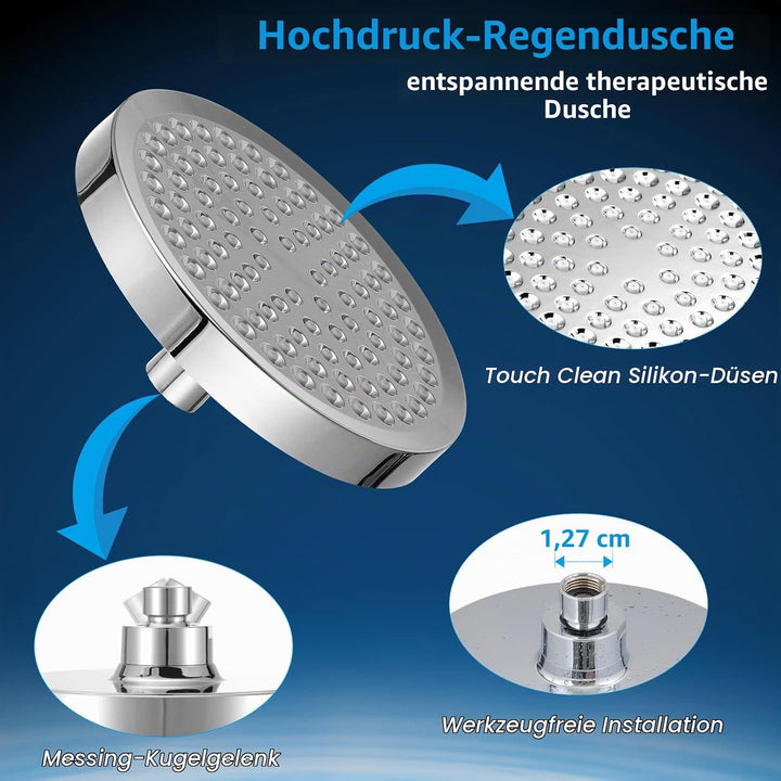 Voolan Hochdruck Regendusche, 15cm Fester Regenduschkopf, Luxuriöser Brausekopf mit Chrom-Finish, Ei