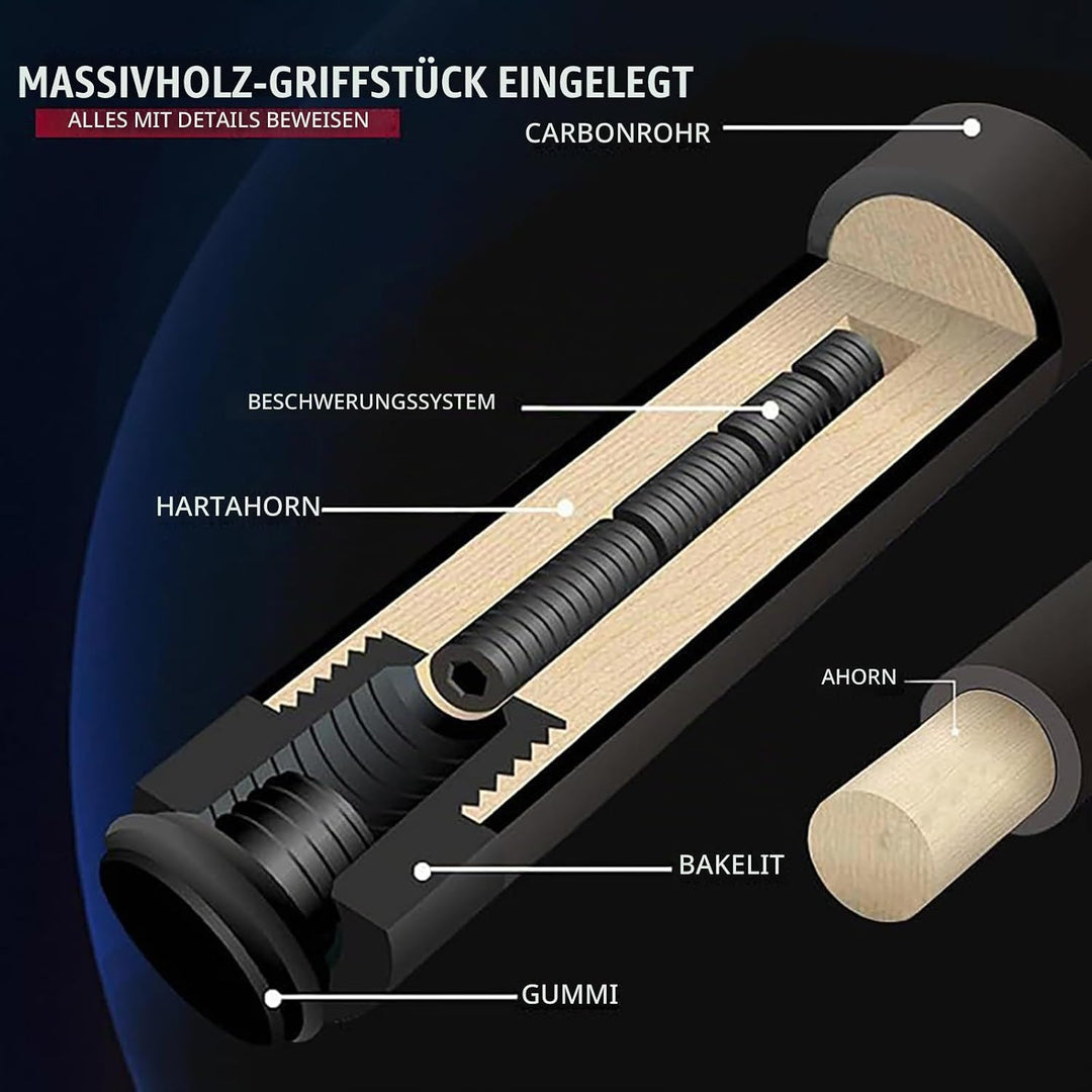 OKHEALING Professional T700 Carbon Fibre Billardqueue, Länge 147 cm, Kopfdurchmesser 12,4 mm, 8 Edel
