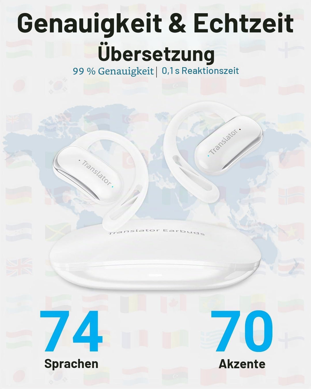 AI Sprachübersetzer Kopfhörer, 3-in-1 Echtzeit übersetzer Ohrhörer mit 144 Sprachen, 5 Übersetzungsm