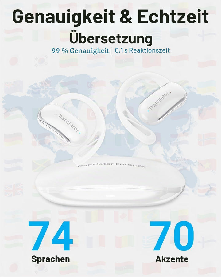 AI Sprachübersetzer Kopfhörer, 3-in-1 Echtzeit übersetzer Ohrhörer mit 144 Sprachen, 5 Übersetzungsm