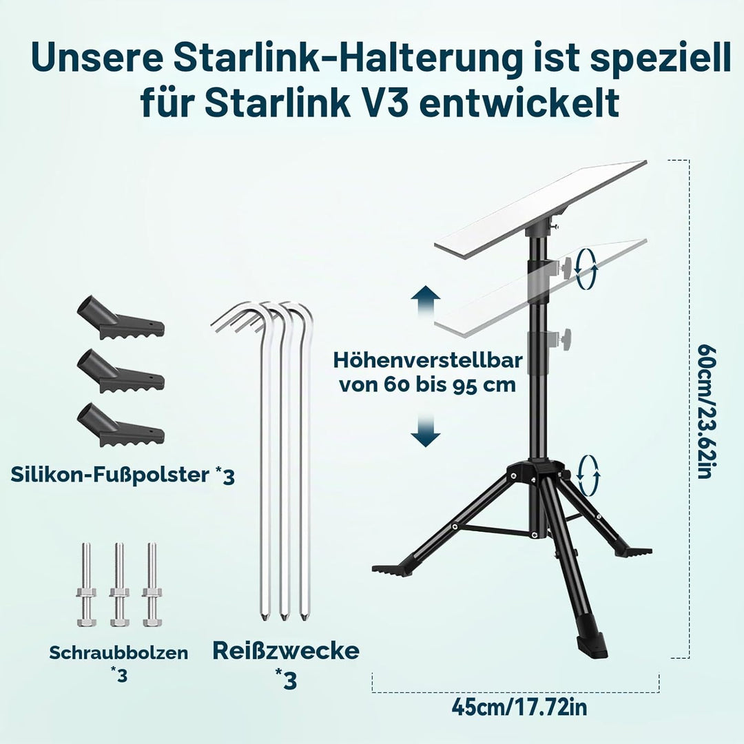 Stativständer für Starlink Gen 3, tragbares Stativ mit Starlink Gen 3 Rohradapter und 60-95 cm Teles