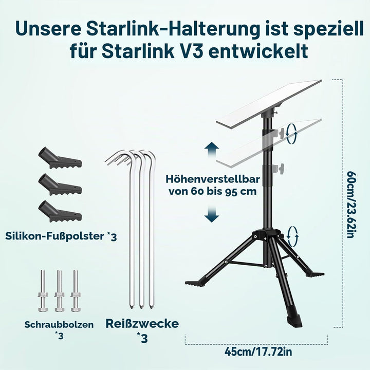 Stativständer für Starlink Gen 3, tragbares Stativ mit Starlink Gen 3 Rohradapter und 60-95 cm Teles