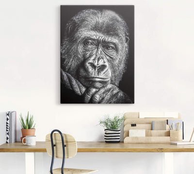 ARTland Leinwandbilder Wandbild Bild auf Leinwand 30x40 cm Wanddeko Gorilla Porträt Tiere Affe Asien