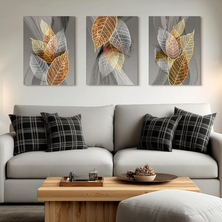 hyidecorart Bilder Blätter, Natur Golden Pflanzen Blatt Wandbild, Modern Leinwandbild für Wohnzimmer