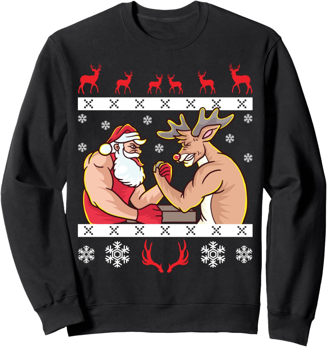 Weihnachtsmann und Rentier Armdrücken Ugly Christmas Sweater Sweatshirt
