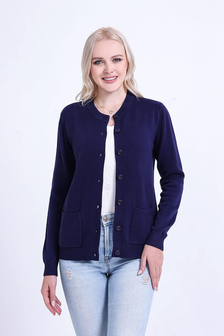 SMILING PINKER Damen Strickjacke Langarm Cardigan Warm Rundhals Strickweste Jacke mit Knopfleiste un
