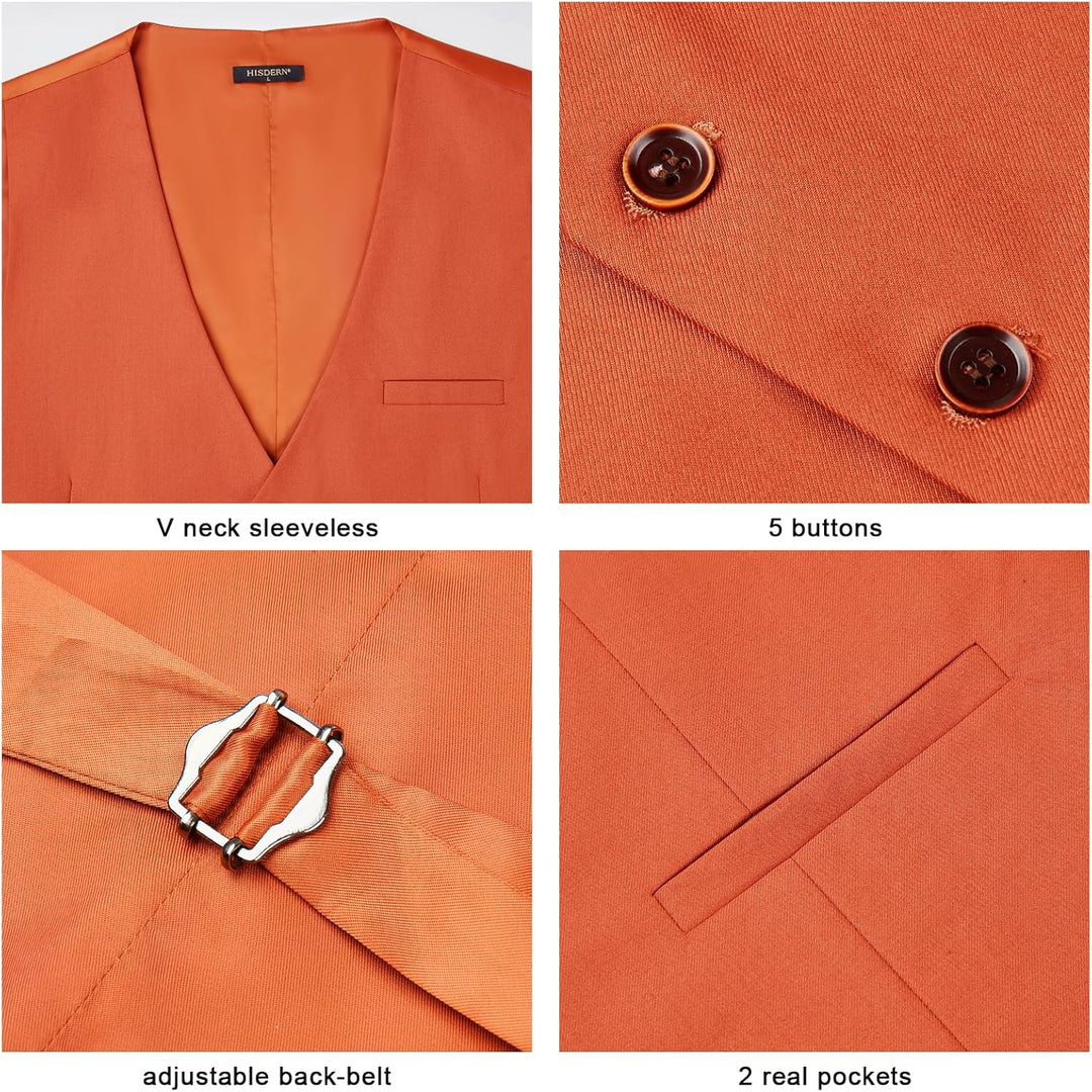 HISDERN Herren Formale Hochzeit Party Weste Baumwolle Einfarbig Weste XS Gebranntes Orange, XS Gebra