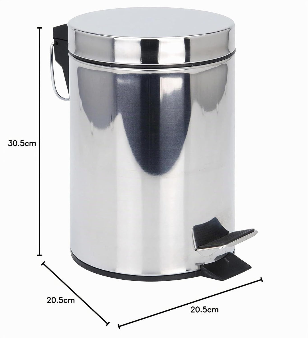 Spetebo Edelstahl Tretmülleimer silber rund - 5 Liter - Metall Kosmetikeimer in zeitlosem Design - M