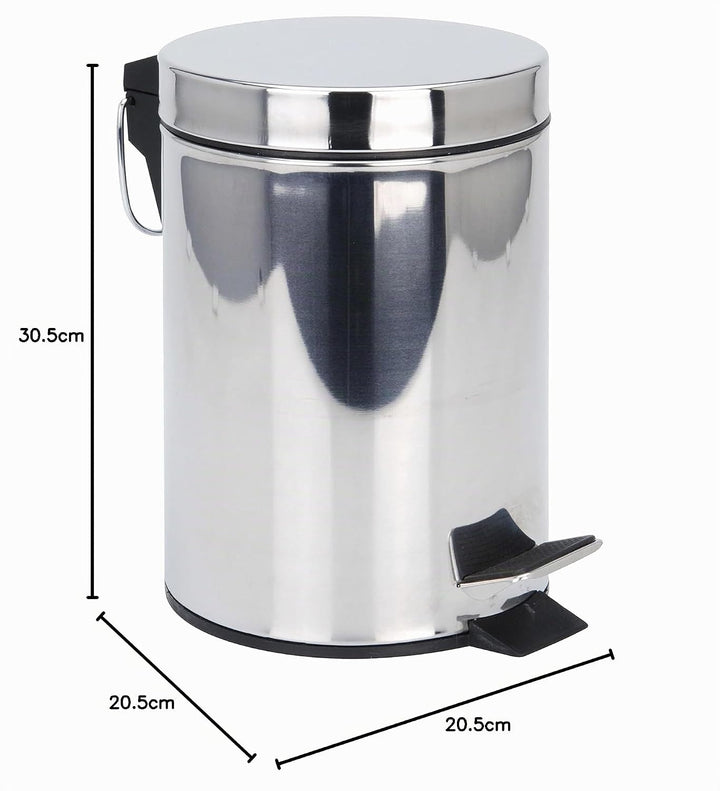 Spetebo Edelstahl Tretmülleimer silber rund - 5 Liter - Metall Kosmetikeimer in zeitlosem Design - M