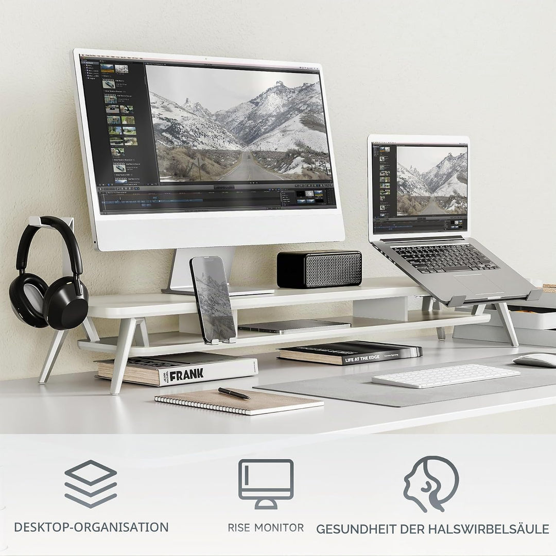 Fenge Dual Monitorständer mit Laptop Halterung/Telefon Halter/Headset Halterung, 2 Etagen Gross Mult