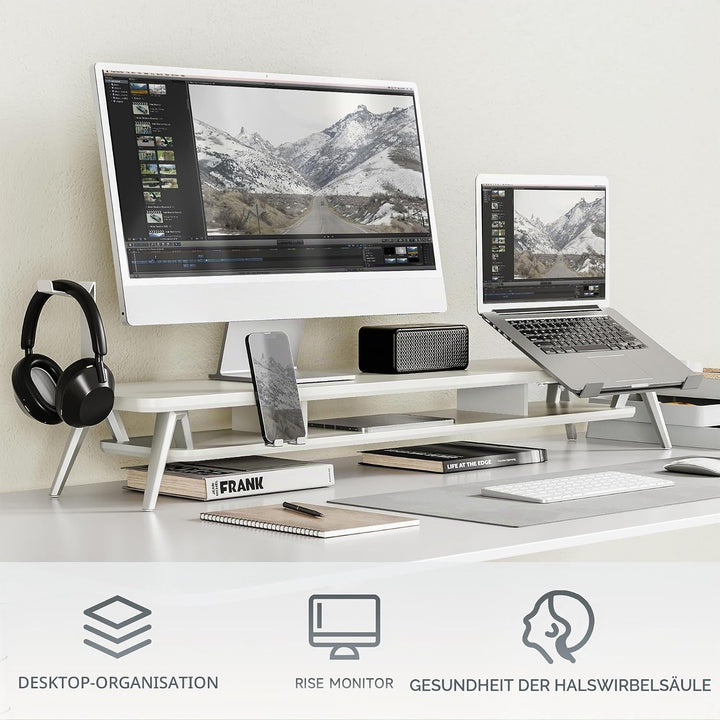 Fenge Dual Monitorständer mit Laptop Halterung/Telefon Halter/Headset Halterung, 2 Etagen Gross Mult