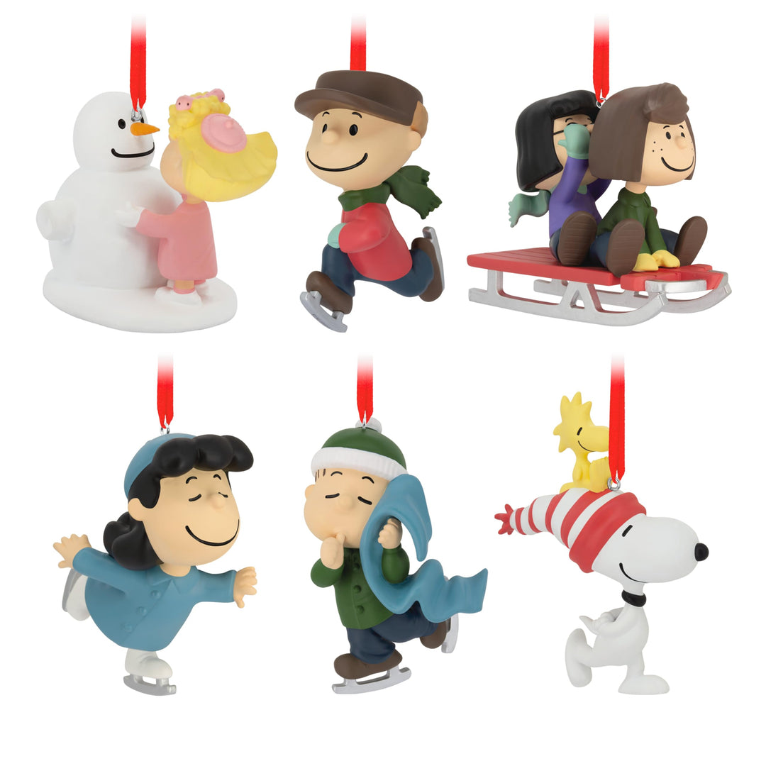 Hallmark Erdnüsse Ornamente zum Sammeln, 6 Stück, Erdnüsse Gang Winter Aktivitäten Figuren, hängende