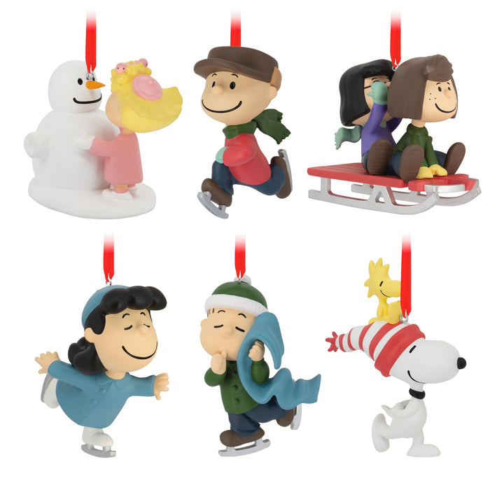 Hallmark Erdnüsse Ornamente zum Sammeln, 6 Stück, Erdnüsse Gang Winter Aktivitäten Figuren, hängende
