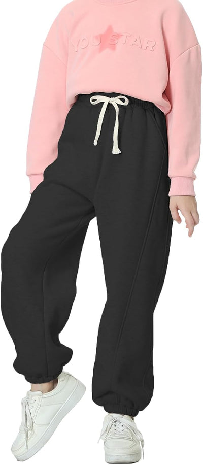 Rolanko Jogging Hose für Mädchen, Baumwoll Fleece Sport Joggers Trainingsanzug mit Mehreren Taschen