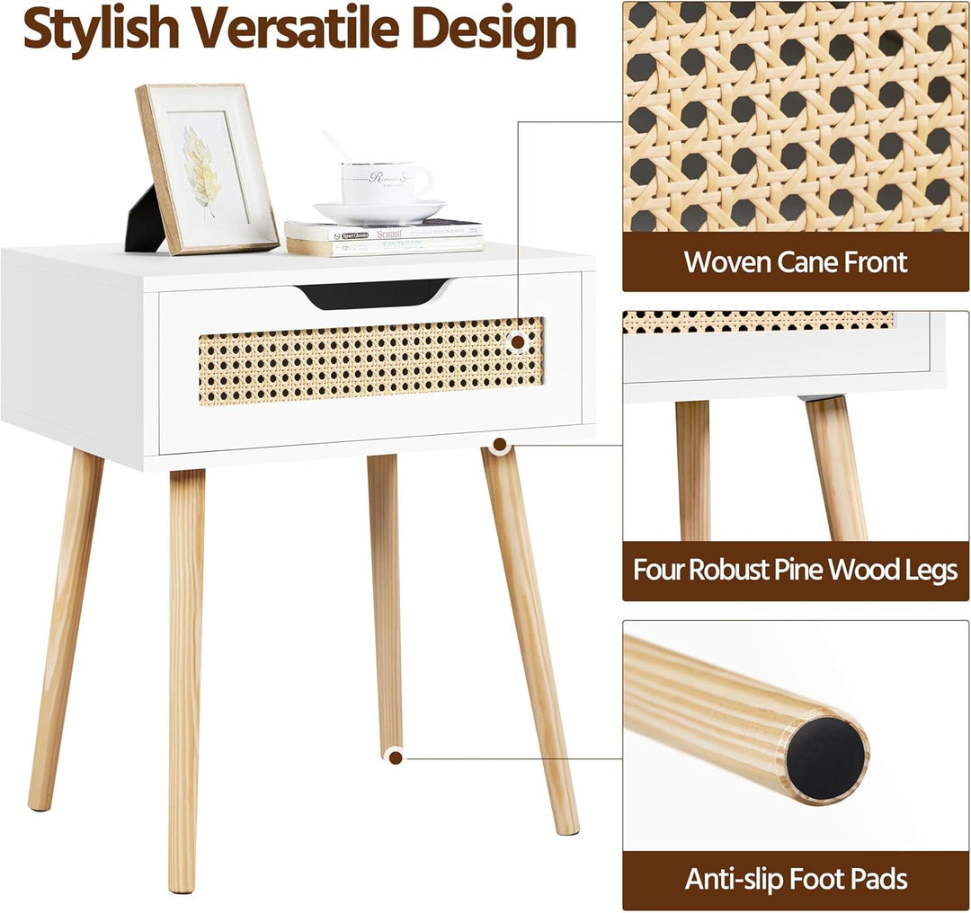 Yaheetech Nachttisch 2er Set Beistelltisch Rattan Nachtkommode mit Schublade Schlichter Boxspringbet