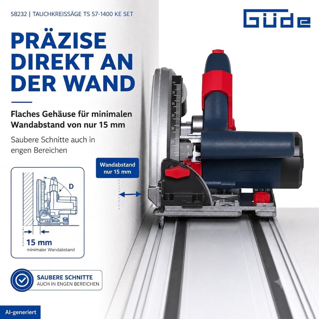 Güde 58232 Tauchkreissäge TS 57-1400 KE Set (1400 W, Sägeblatt-Ø 165 mm, Paralleler Tauchmechanismus