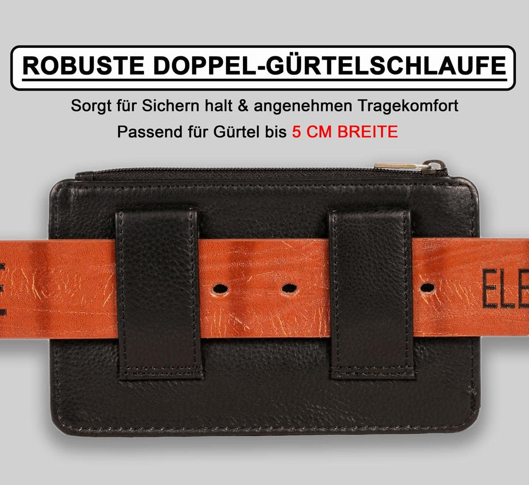 MATADOR Echtleder Gürteltasche mit getrenntem Reissverschlussfach für Karten und Münzen für Geräte b