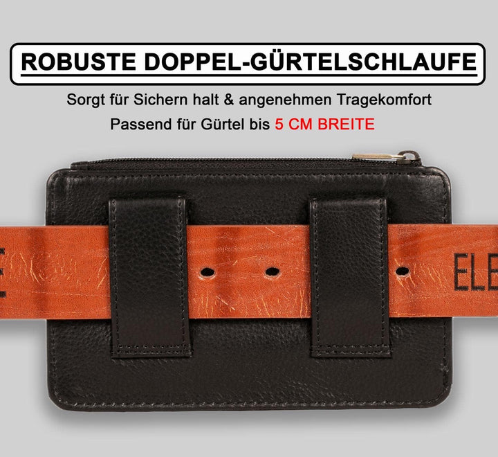MATADOR Echtleder Gürteltasche mit getrenntem Reissverschlussfach für Karten und Münzen für Geräte b