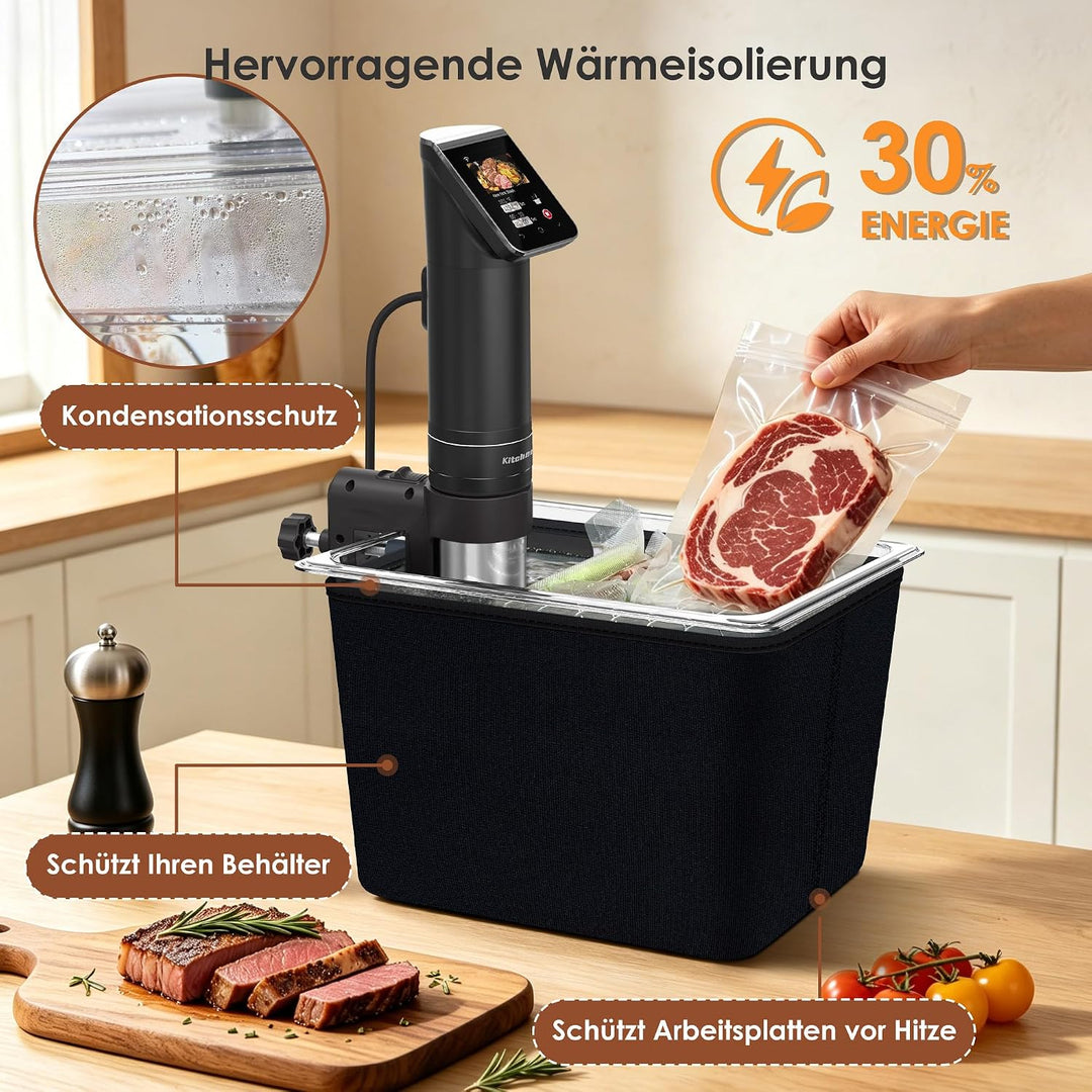KitchenBoss Sous Vide Behälter mit Deckel, Edelstahl Rost, Isolierhülle 11L