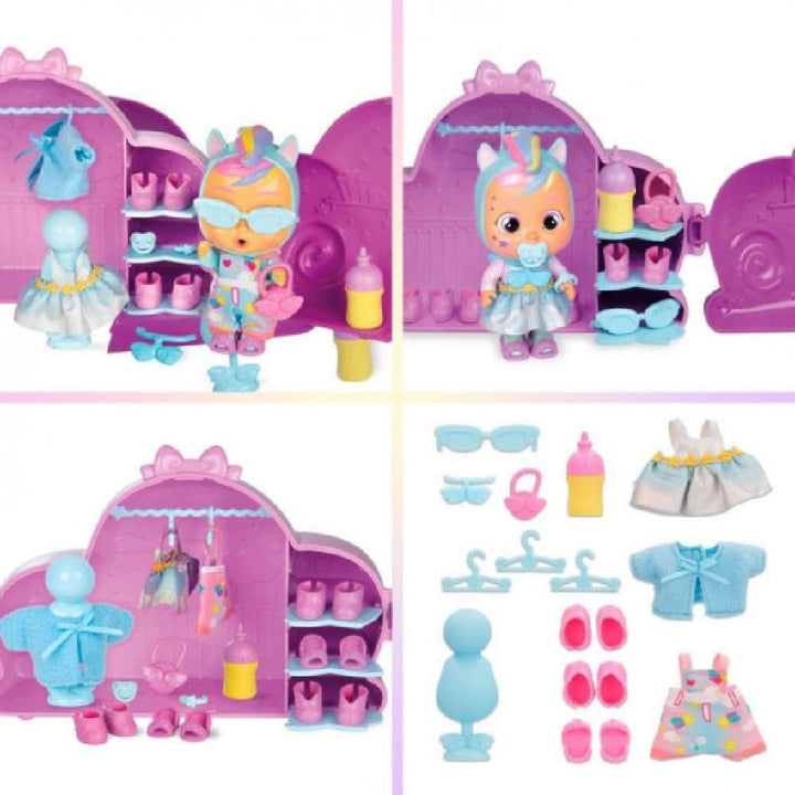 CRY BABIES MAGIC TEARS Jenna‘s Kleiderschrank I Mini Puppe Jenna und Kleiderschrank mit 16 Accessoir