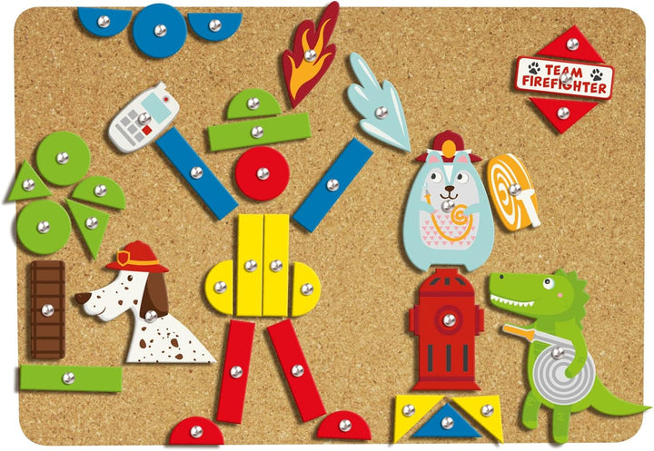 Lena 65836 - Hammerspiel Feuerwehr, Nagelspiel mit 38 farbigen Teilen & 16 Sonderteile, XXL Grundpla