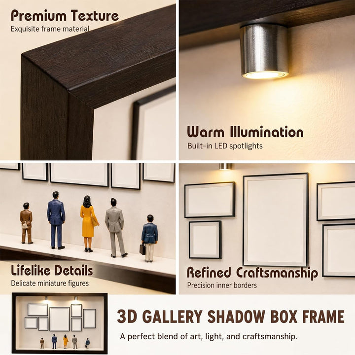 DIY Mini Museum Bilderrahmen Set, Schwarzer Rahmen 22,7x31 | 7 Mini-Fotorahmen, 8 Miniatur-Figuren 2