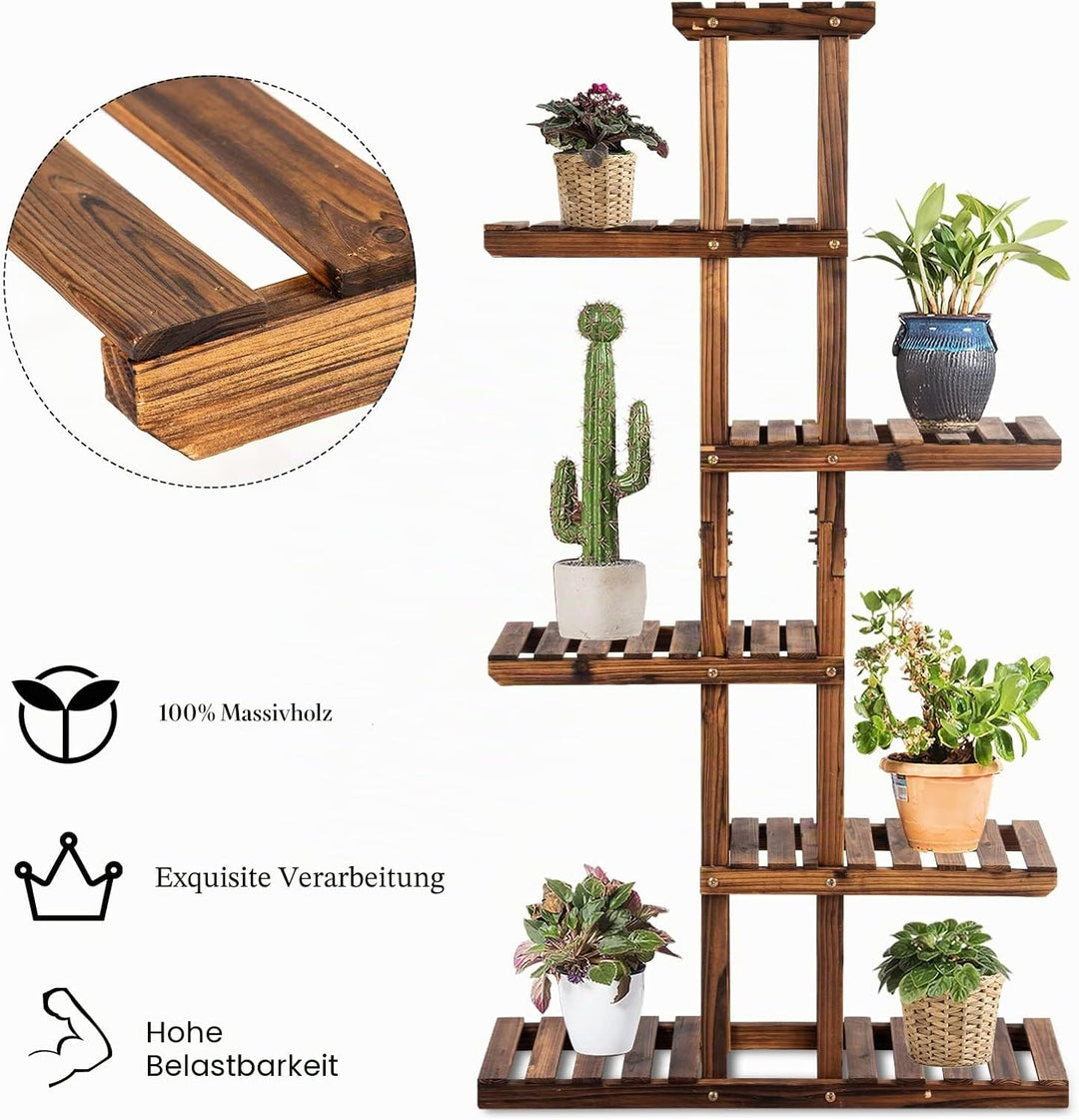 Homasis Pflanzenregal im Freien aus Holz, vertikaler Blumentopfhalter mit 6 Ebenen, multifunktionale