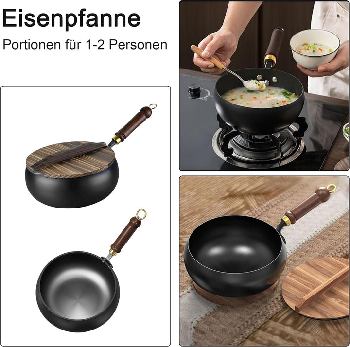 Eisentopf, unbeschichtet, handgeschmiedet, grosser Bauch, Suppentopf, Bratpfanne für vielseitiges Ko