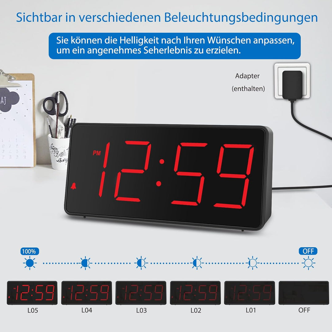 Eachui LED Wecker Digital mit Ladestation, Wecker mit Grossen Zahlen, Helligkeit und Lautstärke Rege