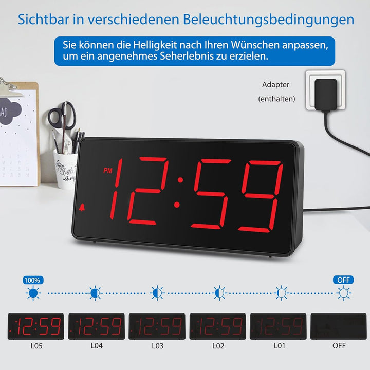 Eachui LED Wecker Digital mit Ladestation, Wecker mit Grossen Zahlen, Helligkeit und Lautstärke Rege