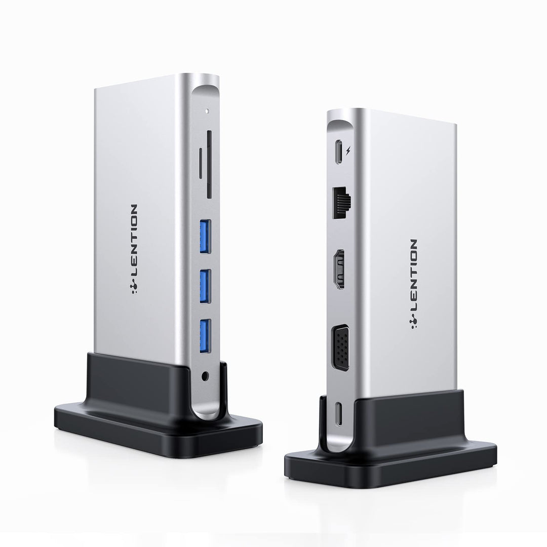 LENTION USB C Docking Station mit 4K HDMI & VGA Dual-Display, Ethernet, Kartenleser, Aux, 3xUSB 3.0,