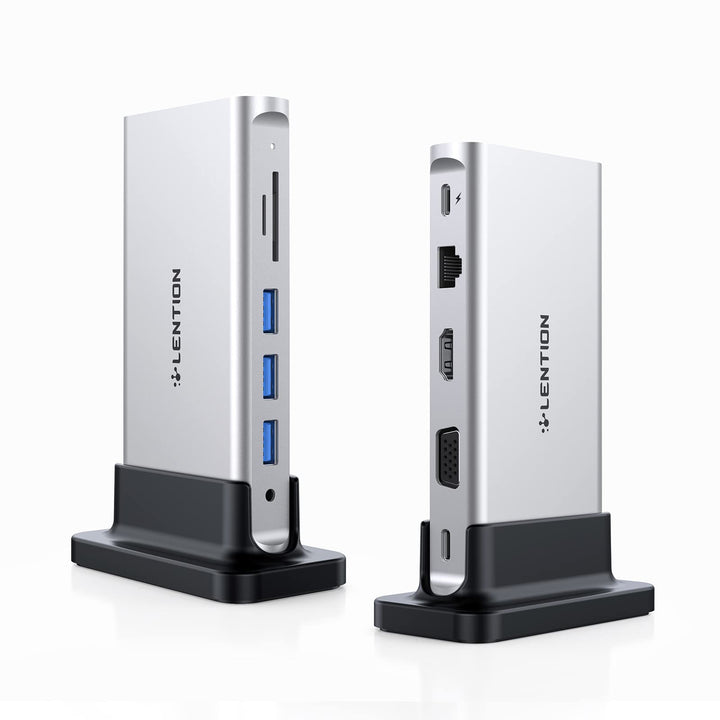 LENTION USB C Docking Station mit 4K HDMI & VGA Dual-Display, Ethernet, Kartenleser, Aux, 3xUSB 3.0,