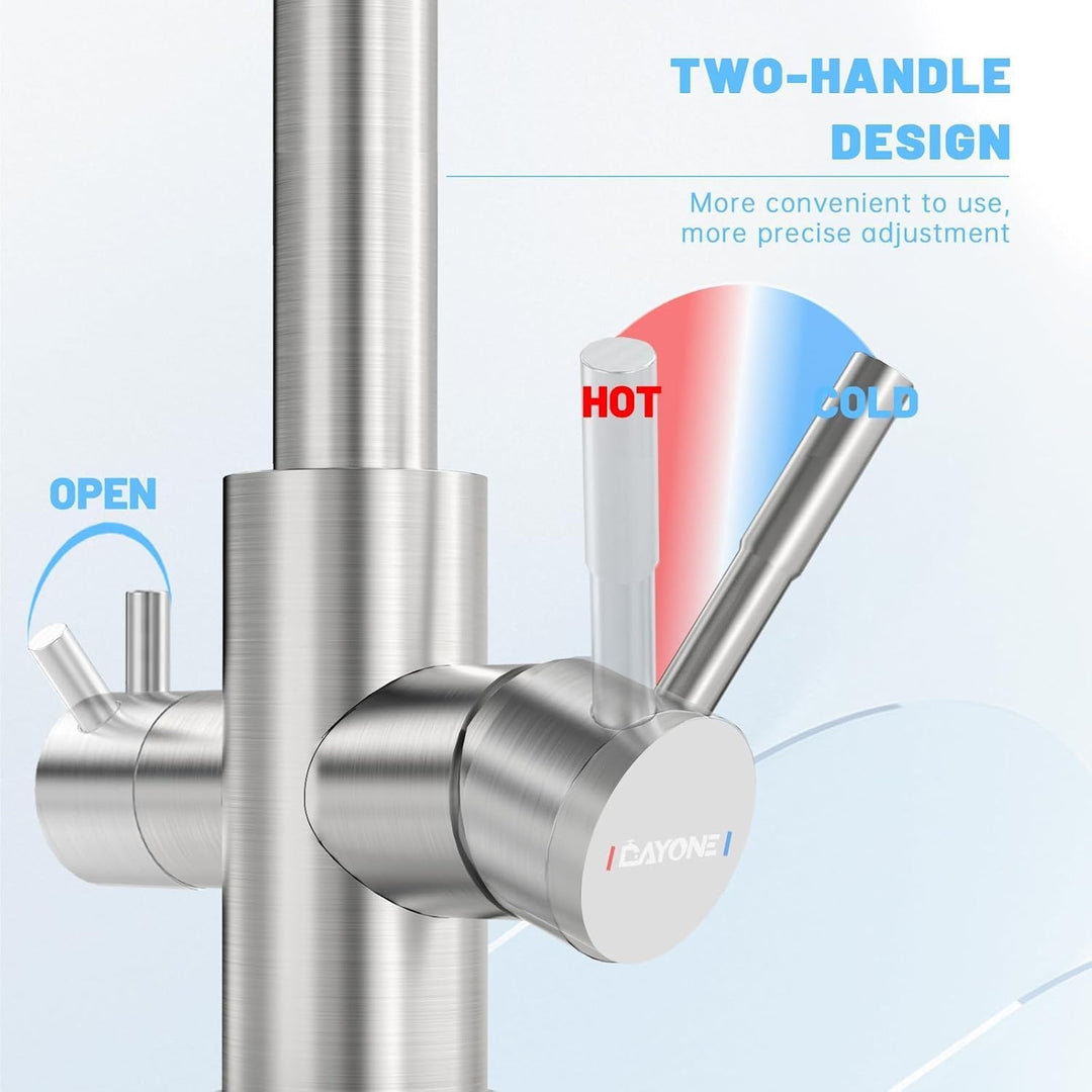 DAYONE 3 Wege Wasserhahn Küche, 3 in 1 Mischbatterie für Wasserfilter, 360° Drehbar Küchenarmatur, T