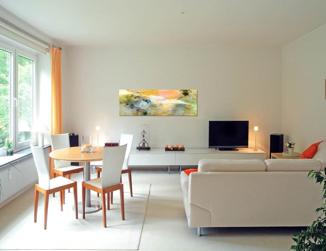 Paul Sinus Art Panoramabild auf Leinwand und Keilrahmen 150x50cm Hintergrund abstrakt grün orange bl