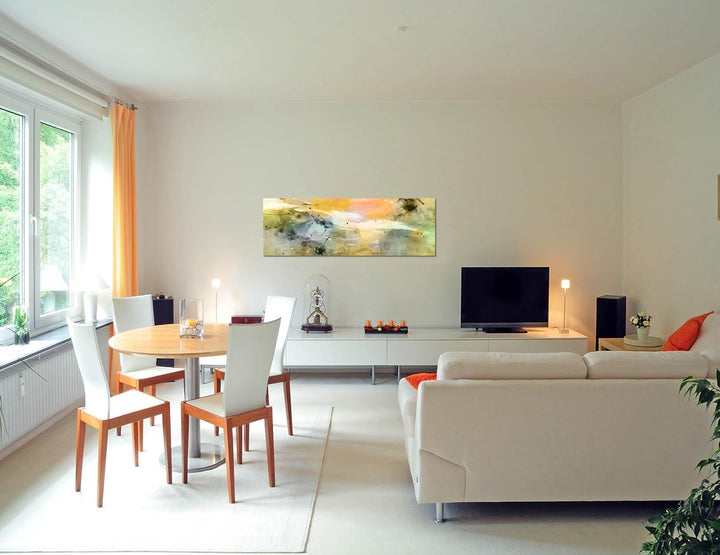 Paul Sinus Art Panoramabild auf Leinwand und Keilrahmen 150x50cm Hintergrund abstrakt grün orange bl
