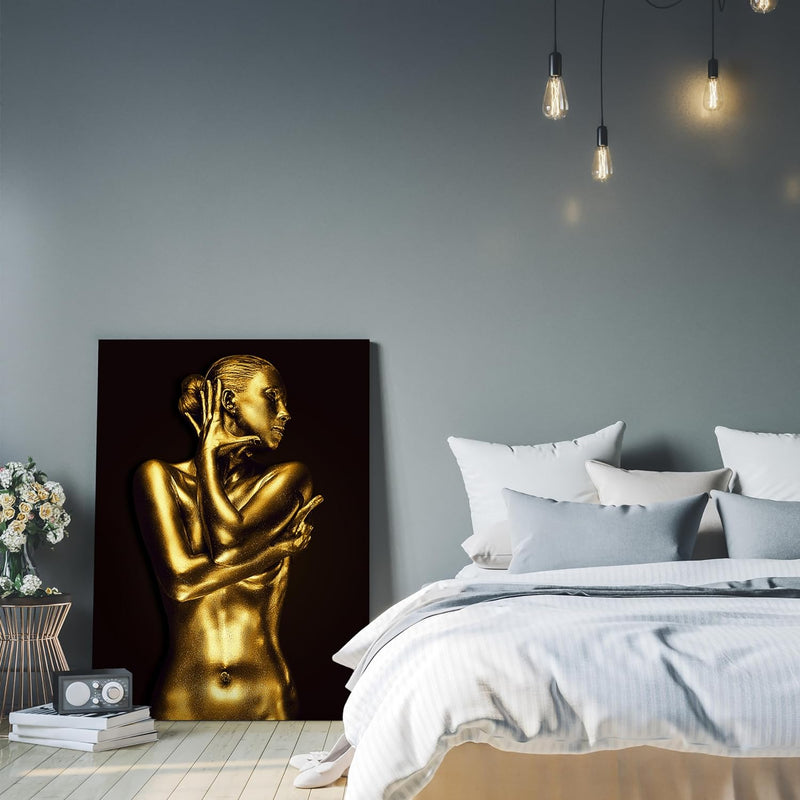 wandmotiv24 Leinwand-Bild Gold Collection, Grösse 60x45cm, Hochformat, Frau in Gold-metallic, Top-Mo