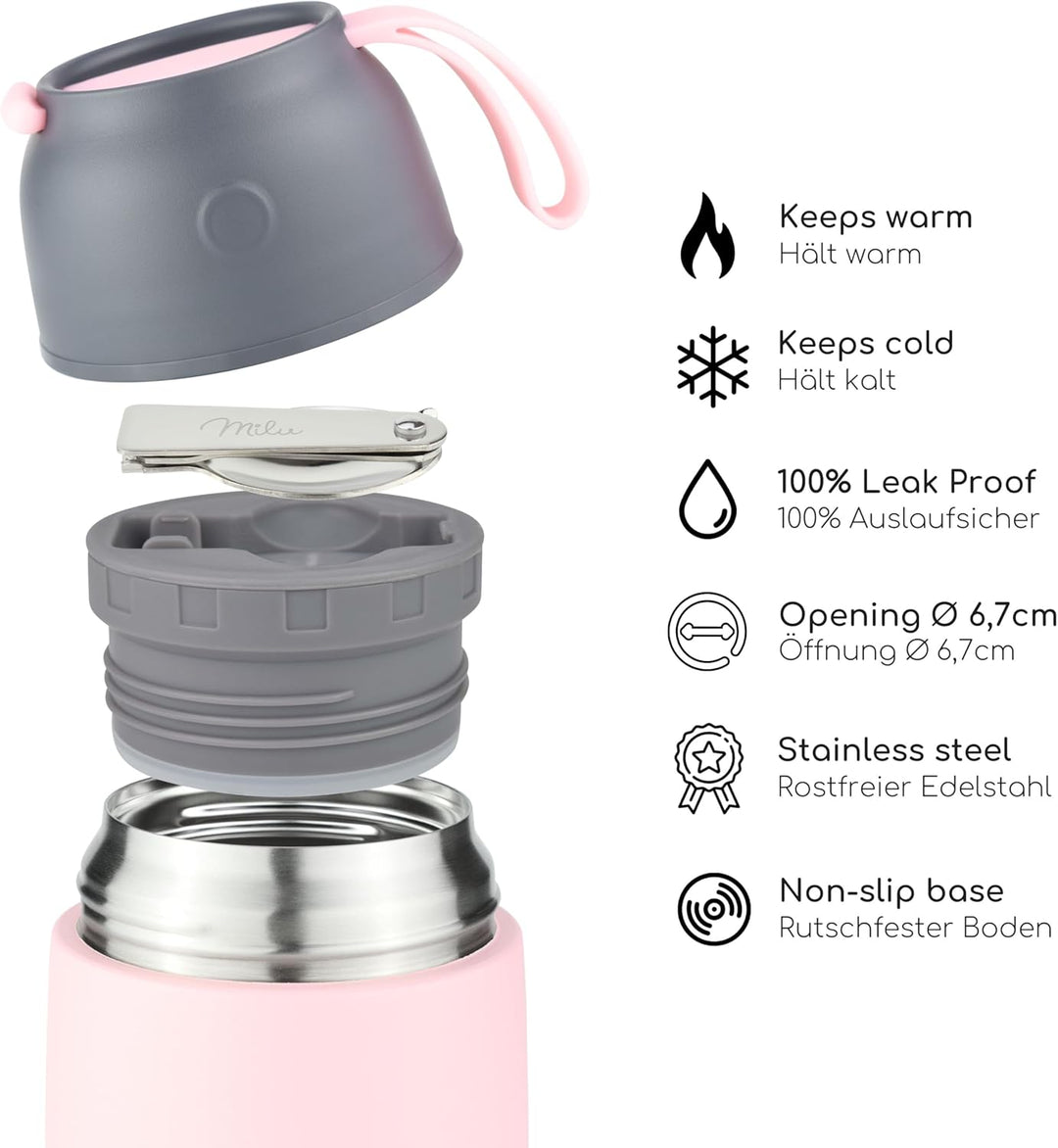 Milu® Thermobehälter 450, 650ml | Edelstahl Warmhaltebehälter | Essensbehälter | Speisegefäss Babyna
