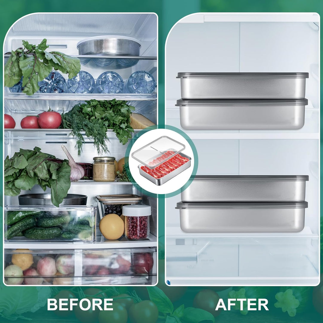Set mit 4 Aufschnittbox Fresh, Edelstahl Lebensmittel Aufbewahrungsbox mit Sichtdeckel, Kühlschrank