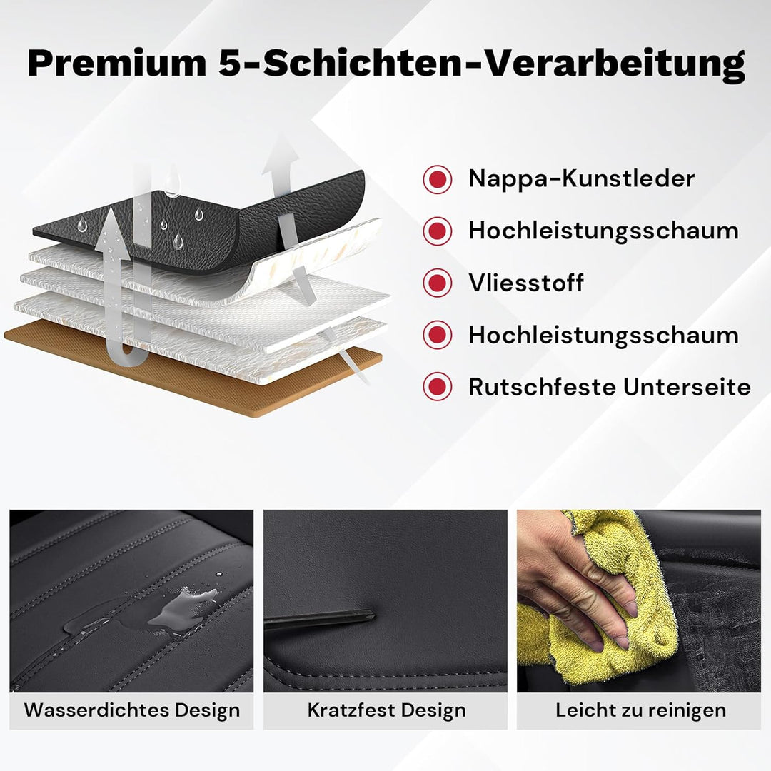 AutoSitzbezüge Leder für Honda HRV 2001-2026, Schwarz | Nappa Leder Auto Sitzbezug 5 Stück, Wasserdi