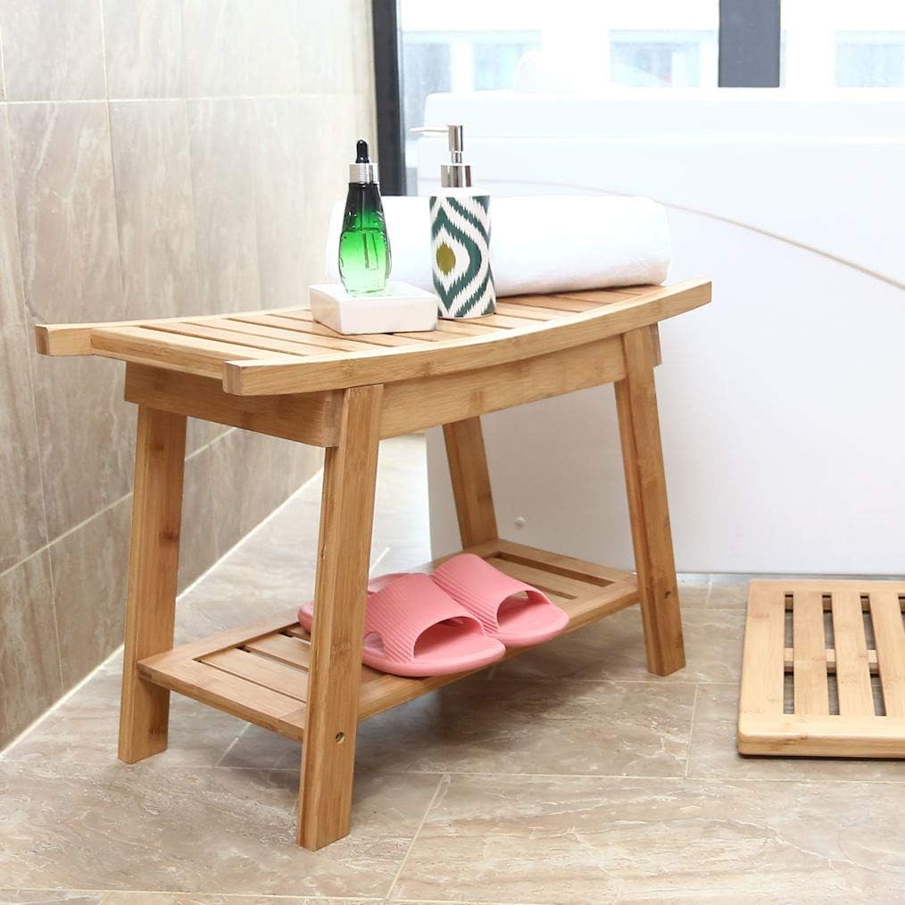 Luxus Badezimmerbank aus Bambus - Bank mit Ablagefach - Badezimmerbank aus Holz - Badezimmerhocker a